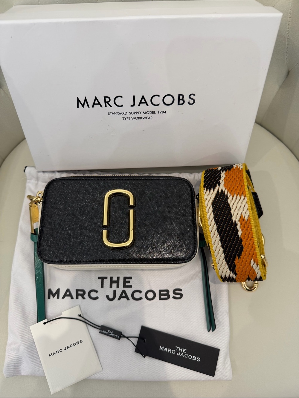 Marc Jacobs Black Snapshot Camera Bag with Gold Double-J